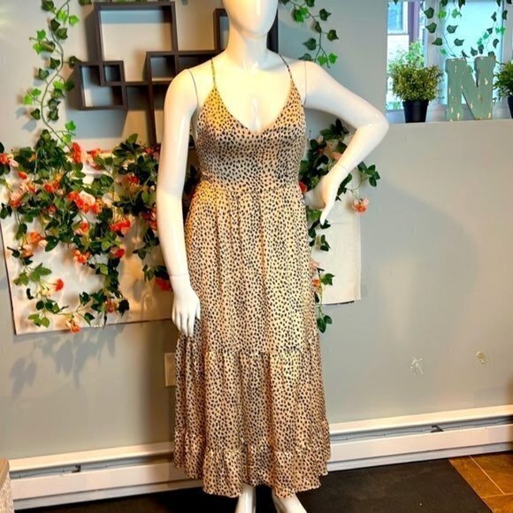 Cupshe Animal Spot Print Tie Back Vneck Lace-up Backless Maxi Slip Dress Size XL - Picture 3 of 13